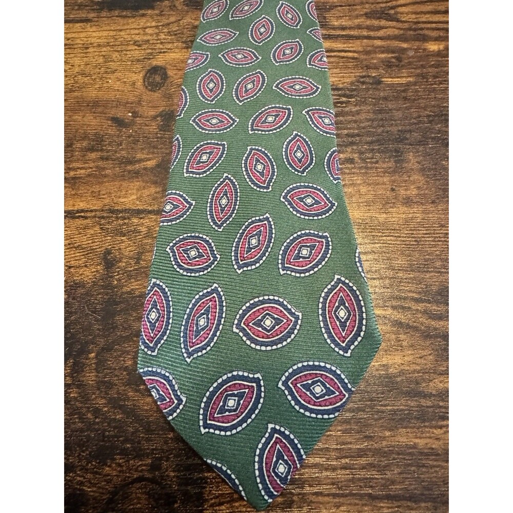 Vtg Polo Ralph Lauren Silk Tie Green Red Medallion Geometric Mens Necktie